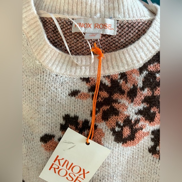 Knox Rose Women's Floral Knit Sweater - Cream and Brown Floral - Picture 6 of 6